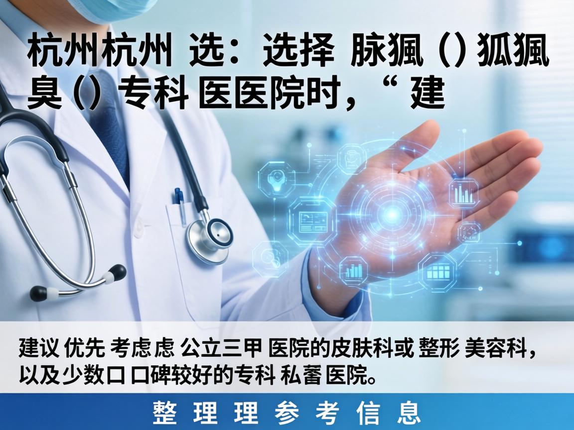 在杭州选择腋臭(狐臭)专科医院时,建议优先考虑公立三甲医院的皮肤科或整形美容科,以及少数口碑较好的专科私立医院。以下是整理的参考信息 在杭州选择腋臭(狐臭)专科医院时,建议优先考虑公立三甲医院的皮肤科或整形美容科,以及少数口碑较好的专科私立医院。以下是整理的参考信息