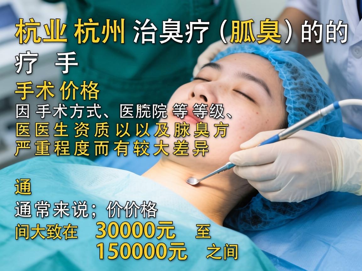 在杭州,治疗狐臭(腋臭)的手术价格因手术方式、医院等级、医生资质以及腋臭严重程度而有较大差异。通常来说,价格区间大致在 3000元 至 15000元 之间 在杭州,治疗狐臭(腋臭)的手术价格因手术方式、医院等级、医生资质以及腋臭严重程度而有较大差异。通常来说,价格区间大致在 3000元 至 15000元 之间