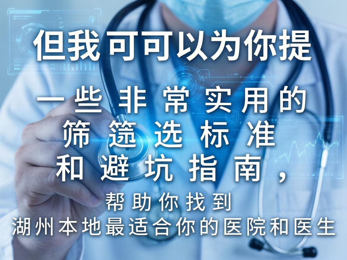但我可以为你提供一些非常实用的筛选标准和避坑指南,帮助你找到湖州本地最适合你的医院和医生 但我可以为你提供一些非常实用的筛选标准和避坑指南,帮助你找到湖州本地最适合你的医院和医生