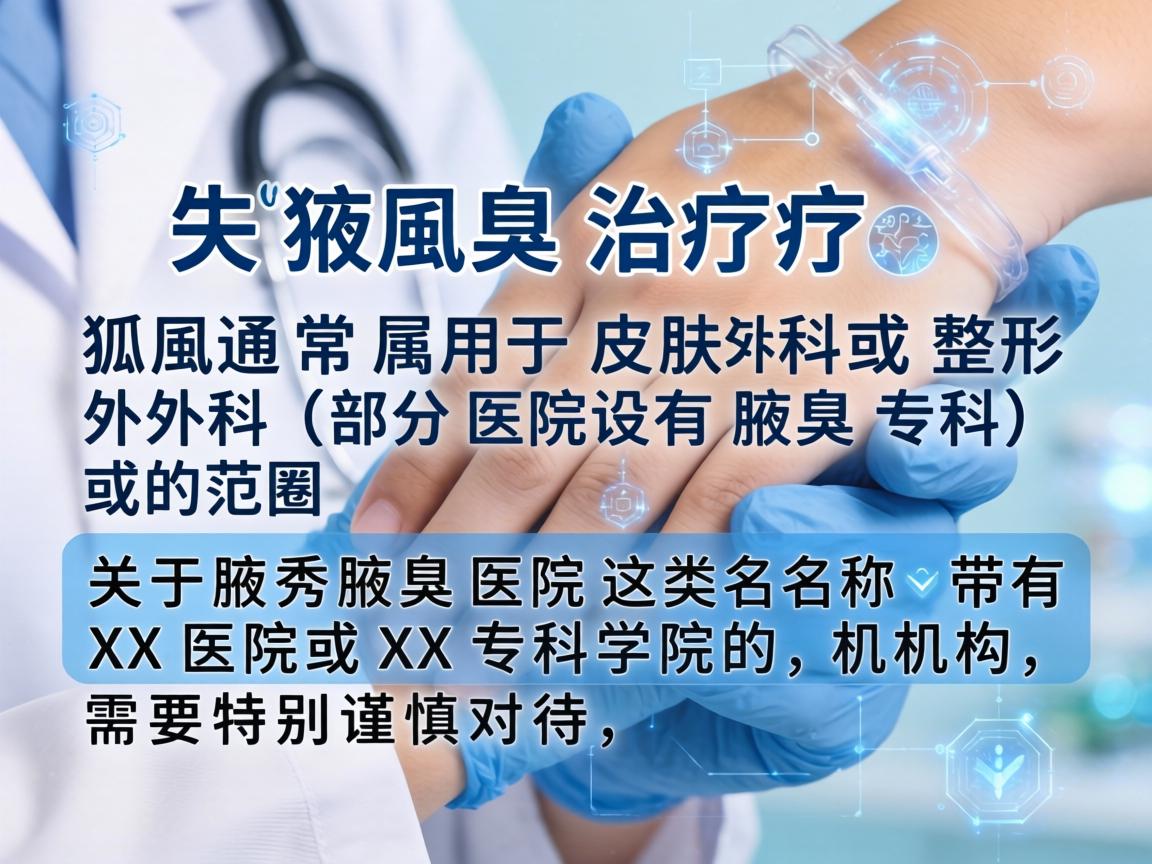 腋臭（狐臭）的治疗通常属于皮肤科或整形外科（部分医院设有腋臭专科）的范畴。关于腋秀腋臭医院这类名称带有XX医院或XX专科的机构，需要特别谨慎对待