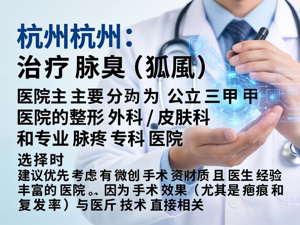 在杭州,治疗腋臭(狐臭)的医院主要分为公立三甲医院的整形外科/皮肤科和专业腋臭专科医院。选择时建议优先考虑有微创手术资质且医生经验丰富的医院,因为手术效果(尤其是疤痕和复发率)与医生技术直接相关 在杭州,治疗腋臭(狐臭)的医院主要分为公立三甲医院的整形外科/皮肤科和专业腋臭专科医院。选择时建议优先考虑有微创手术资质且医生经验丰富的医院,因为手术效果(尤其是疤痕和复发率)与医生技术直接相关