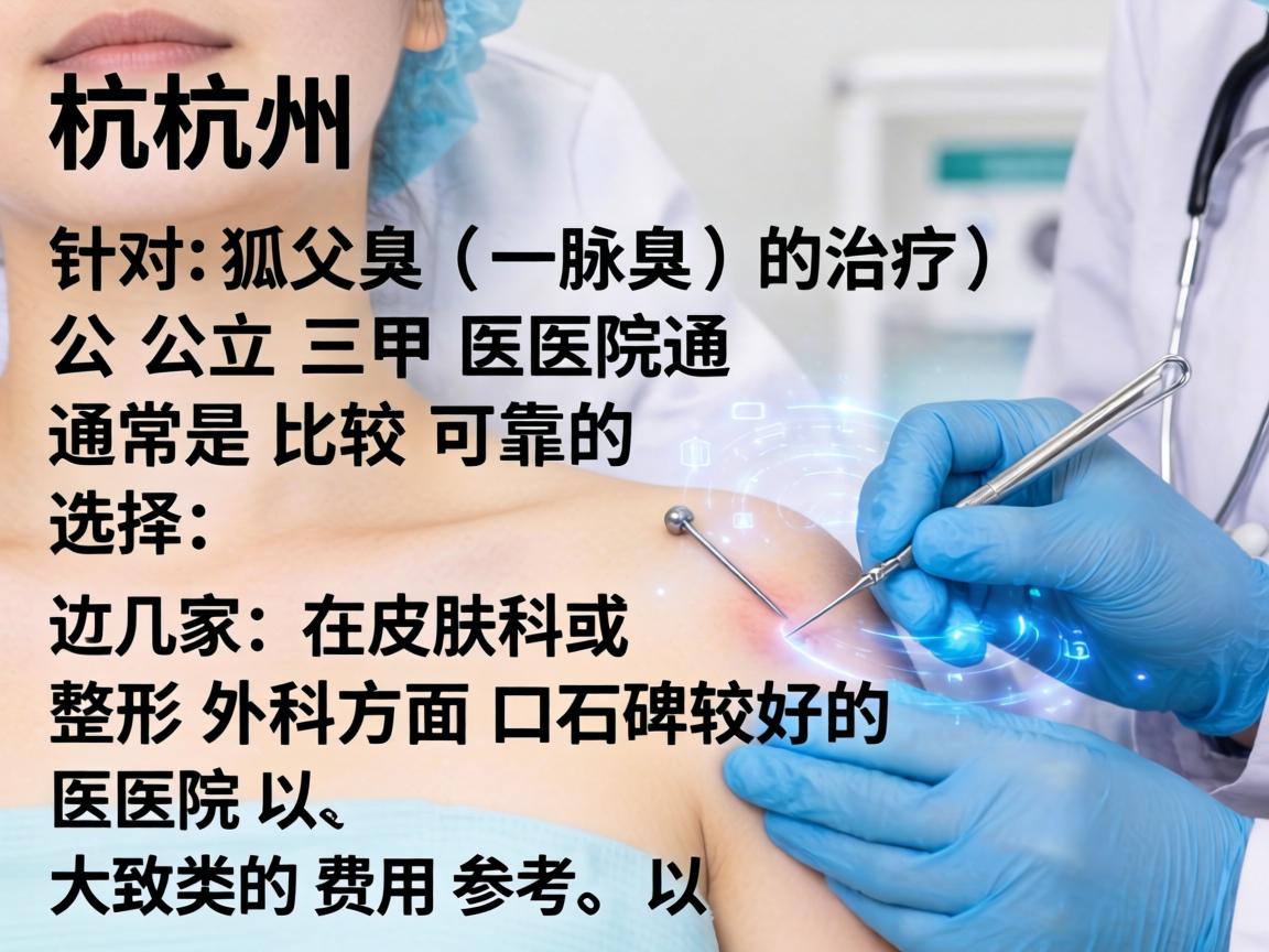 在杭州,针对狐臭(腋臭)的治疗,公立三甲医院通常是比较可靠的选择。以下是几家在皮肤科或整形外科方面口碑较好的医院,以及大致的费用参考 在杭州,针对狐臭(腋臭)的治疗,公立三甲医院通常是比较可靠的选择。以下是几家在皮肤科或整形外科方面口碑较好的医院,以及大致的费用参考