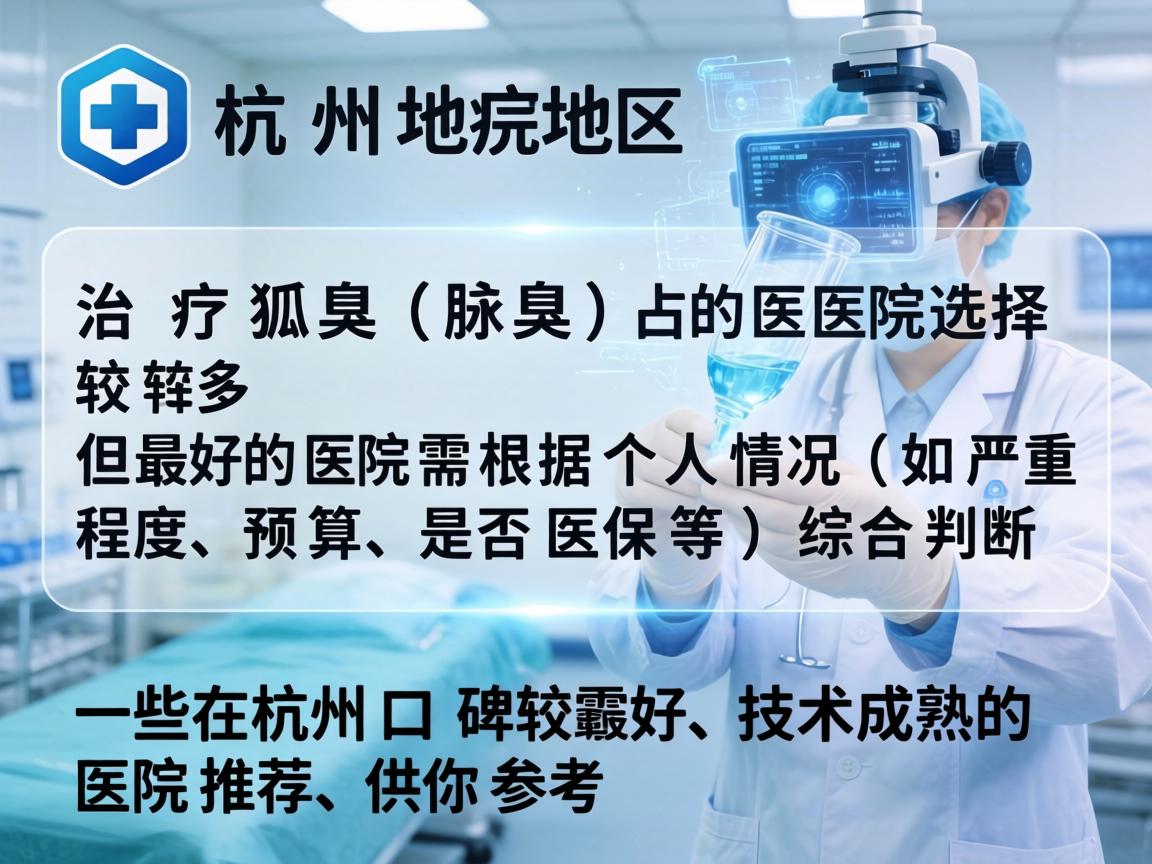 杭州地区治疗狐臭(腋臭)的医院选择较多,但最好的医院需根据个人情况(如严重程度、预算、是否医保等)综合判断。以下是一些在杭州口碑较好、技术成熟的医院推荐,供你参考 杭州地区治疗狐臭(腋臭)的医院选择较多,但最好的医院需根据个人情况(如严重程度、预算、是否医保等)综合判断。以下是一些在杭州口碑较好、技术成熟的医院推荐,供你参考