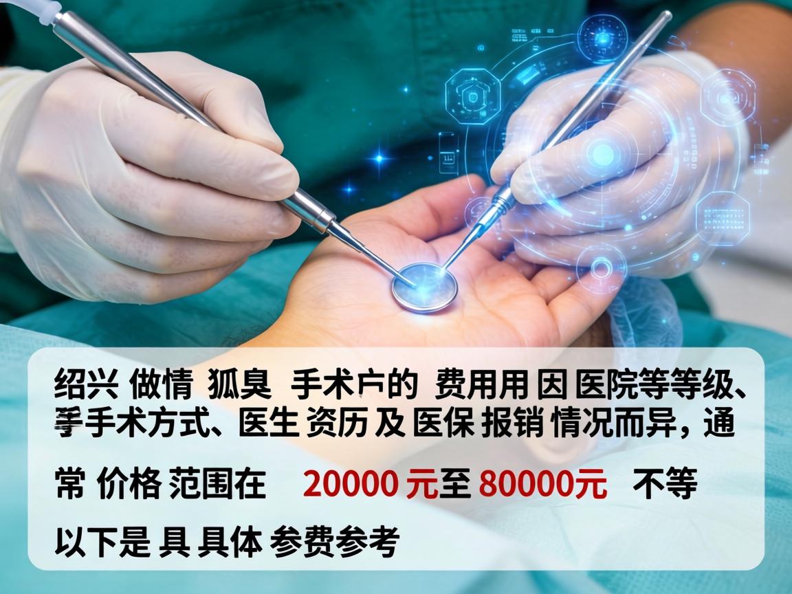 在绍兴,做狐臭手术的费用因医院等级、手术方式、医生资历及医保报销情况而异,通常价格范围在 2000元至8000元 不等。以下是具体参考 在绍兴,做狐臭手术的费用因医院等级、手术方式、医生资历及医保报销情况而异,通常价格范围在 2000元至8000元 不等。以下是具体参考