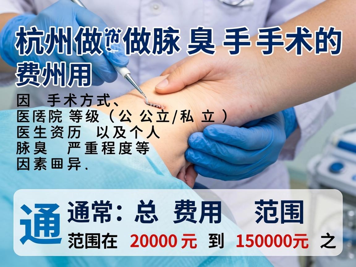在杭州做腋臭手术的费用因手术方式、医院等级（公立/私立）医生资历以及个人腋臭严重程度等因素而异。通常，总费用范围在 2000元 到 15000元 之间