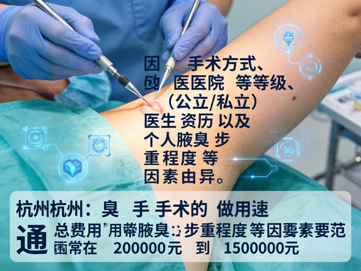 在杭州做腋臭手术的费用因手术方式、医院等级（公立/私立）医生资历以及个人腋臭严重程度等因素而异。通常，总费用范围在 2000元 到 15000元 之间