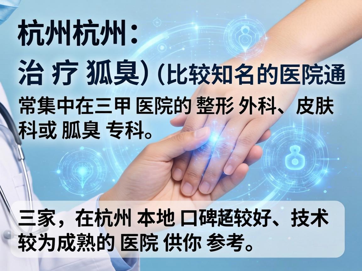 在杭州,治疗狐臭(腋臭)比较知名的医院通常集中在三甲医院的整形外科、皮肤科或腋臭专科。以下是三家在杭州本地口碑较好、技术较为成熟的医院供你参考 在杭州,治疗狐臭(腋臭)比较知名的医院通常集中在三甲医院的整形外科、皮肤科或腋臭专科。以下是三家在杭州本地口碑较好、技术较为成熟的医院供你参考