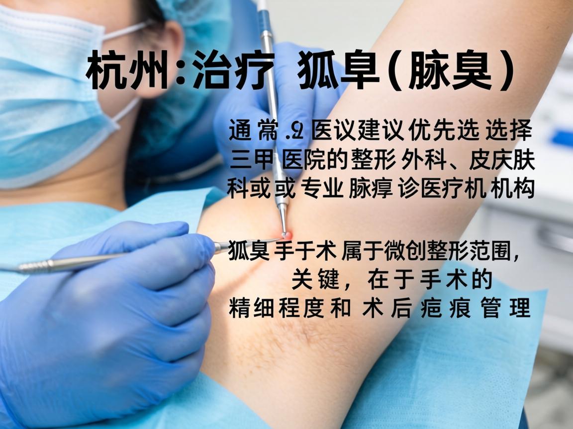 在杭州，治疗狐臭（腋臭）通常建议优先选择三甲医院的整形外科、皮肤科或专业腋臭诊疗机构。狐臭手术属于微创整形范畴，关键在于手术的精细程度和术后疤痕管理