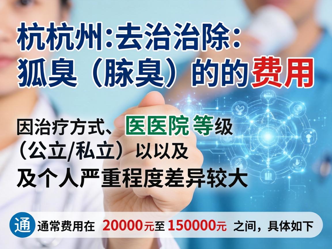 在杭州去除狐臭（腋臭）的费用因治疗方式、医院等级（公立/私立）以及个人严重程度差异较大。通常费用在 2000元至15000元 之间，具体如下