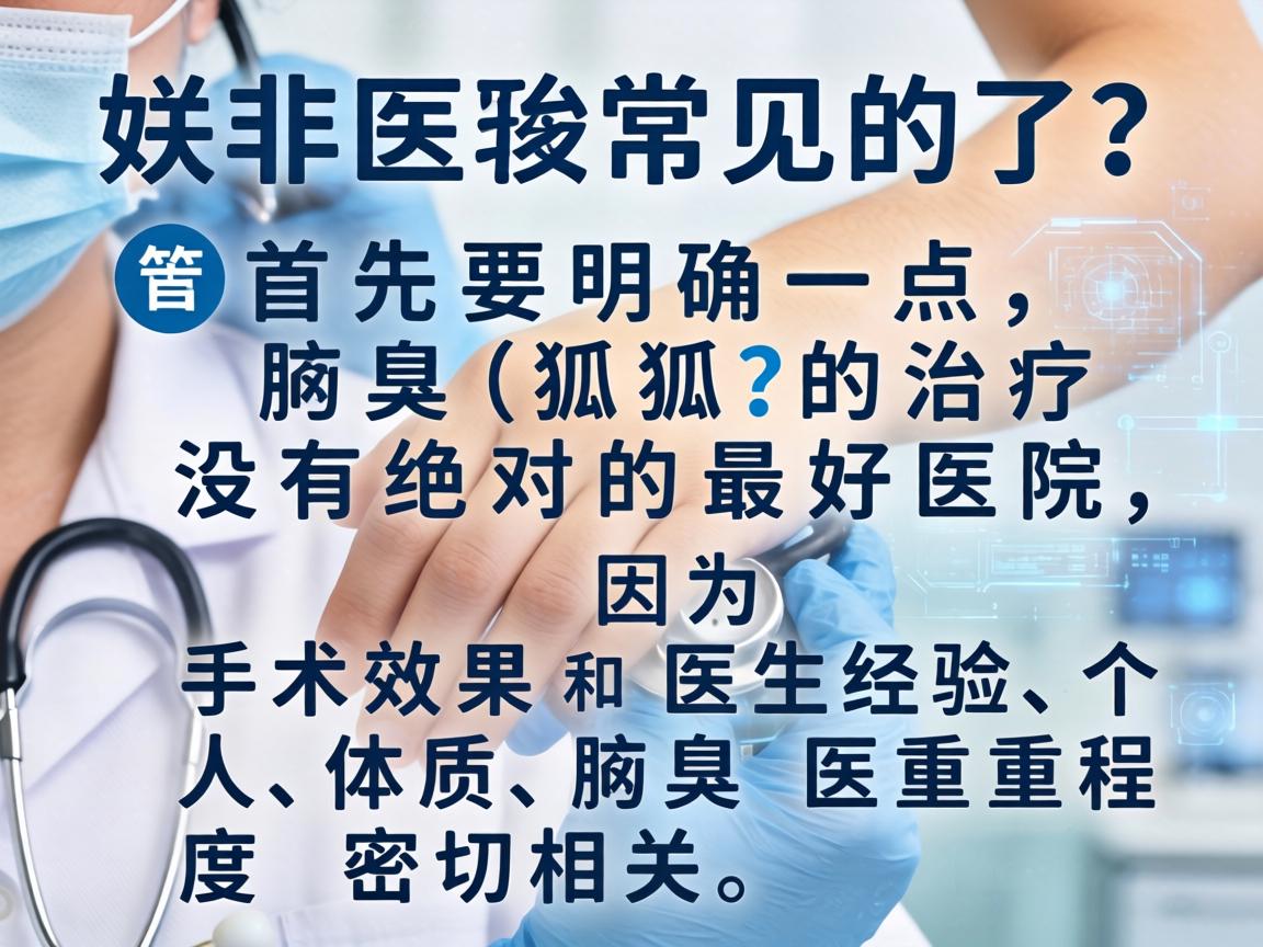 这是一个非常常见的问题。首先要明确一点,腋臭(狐臭)的治疗没有绝对的最好医院,因为手术效果和医生经验、个人体质、腋臭严重程度密切相关 这是一个非常常见的问题。首先要明确一点,腋臭(狐臭)的治疗没有绝对的最好医院,因为手术效果和医生经验、个人体质、腋臭严重程度密切相关