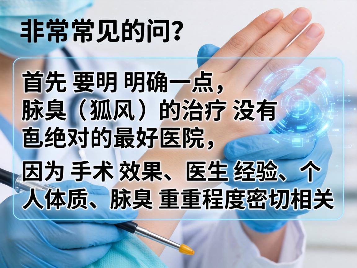 这是一个非常常见的问题。首先要明确一点,腋臭(狐臭)的治疗没有绝对的最好医院,因为手术效果和医生经验、个人体质、腋臭严重程度密切相关 这是一个非常常见的问题。首先要明确一点,腋臭(狐臭)的治疗没有绝对的最好医院,因为手术效果和医生经验、个人体质、腋臭严重程度密切相关