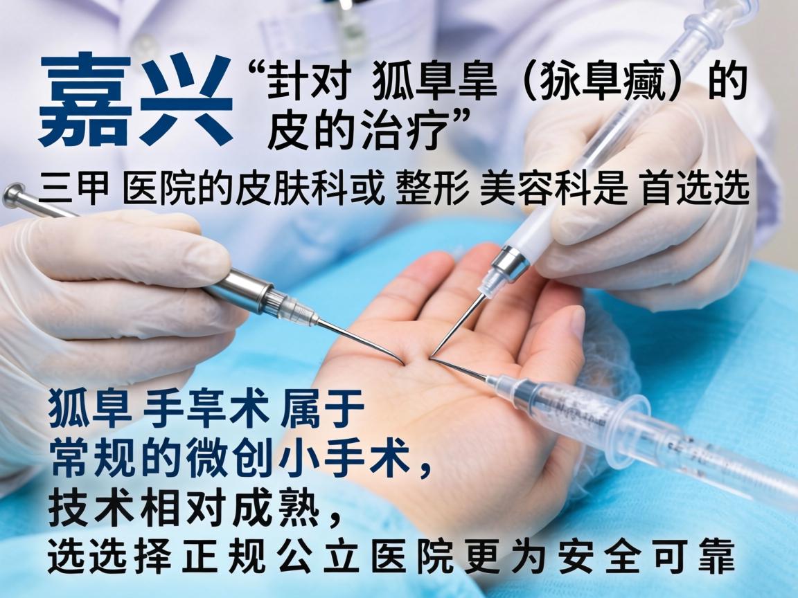 在嘉兴,针对狐臭(腋臭)的治疗,三甲医院的皮肤科或整形美容科是首选。狐臭手术属于常规的微创小手术,技术相对成熟,选择正规公立医院更为安全可靠 在嘉兴,针对狐臭(腋臭)的治疗,三甲医院的皮肤科或整形美容科是首选。狐臭手术属于常规的微创小手术,技术相对成熟,选择正规公立医院更为安全可靠