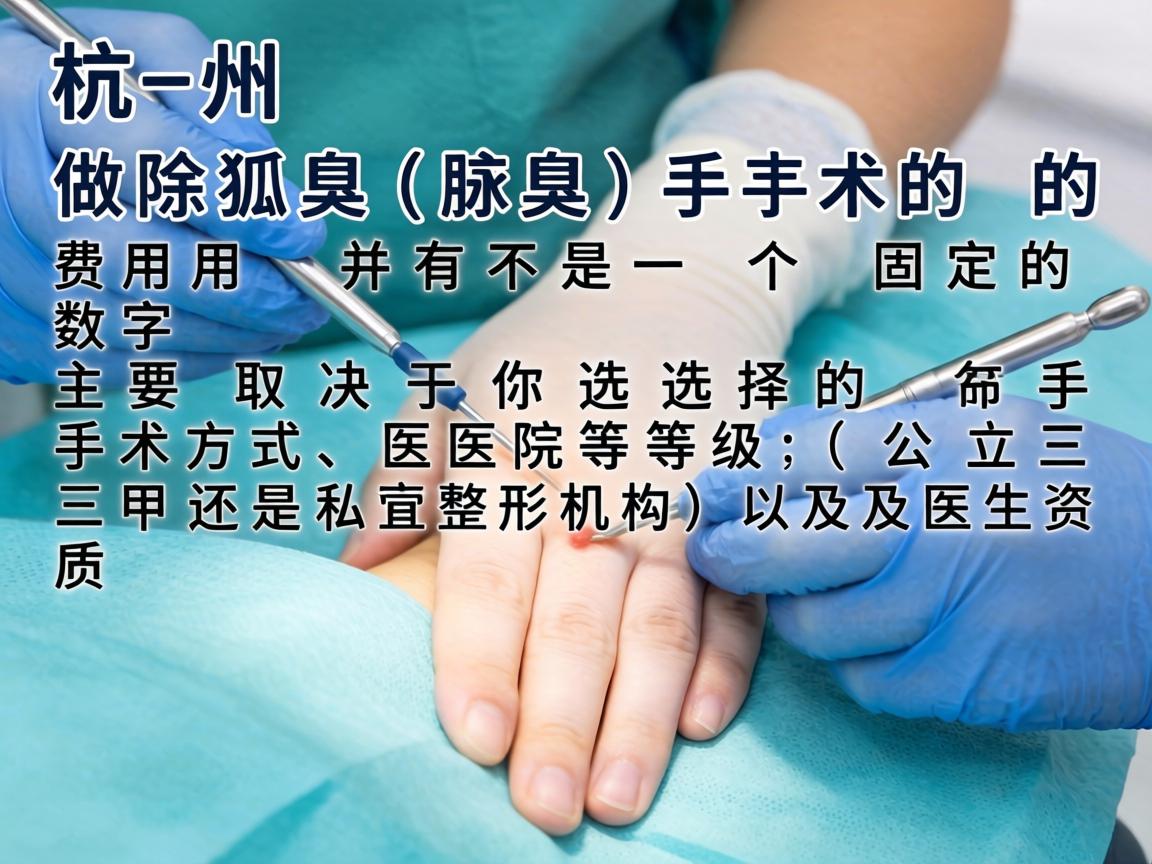 在杭州，做除狐臭（腋臭）手术的费用并不是一个固定的数字，主要取决于你选择的手术方式、医院等级（公立三甲还是私立整形机构）以及医生资质