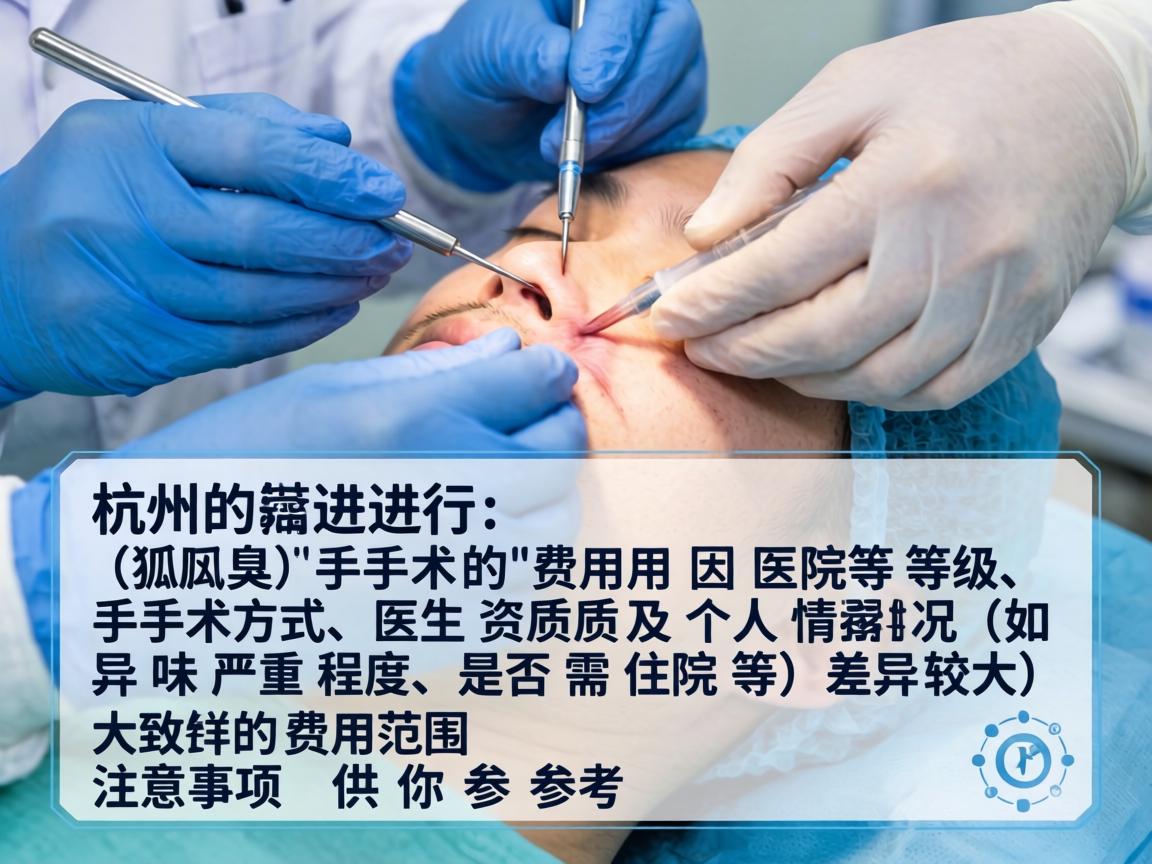 在杭州进行腋臭（狐臭）手术的费用因医院等级、手术方式、医生资质及个人情况（如异味严重程度、是否需住院等）差异较大。以下是大致的费用范围和注意事项供你参考