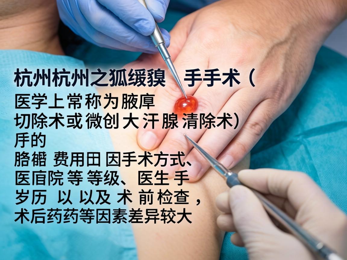 在杭州,狐臭手术(医学上常称为腋臭切除术或微创大汗腺清除术)的费用因手术方式、医院等级、医生资历以及术前检查、术后药物等因素差异较大 在杭州,狐臭手术(医学上常称为腋臭切除术或微创大汗腺清除术)的费用因手术方式、医院等级、医生资历以及术前检查、术后药物等因素差异较大