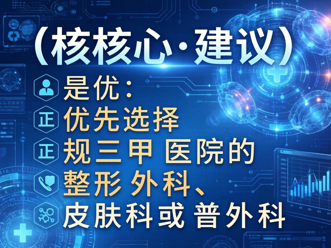 核心建议，优先选择正规三甲医院的整形外科、皮肤科或普外科