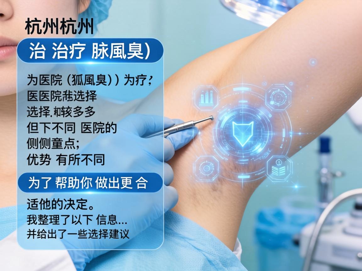 在杭州，治疗腋臭（狐臭）的医院选择较多，但不同医院的侧重点和优势有所不同。为了帮助你做出更合适的决定，我整理了以下信息，并给出了一些选择建议
