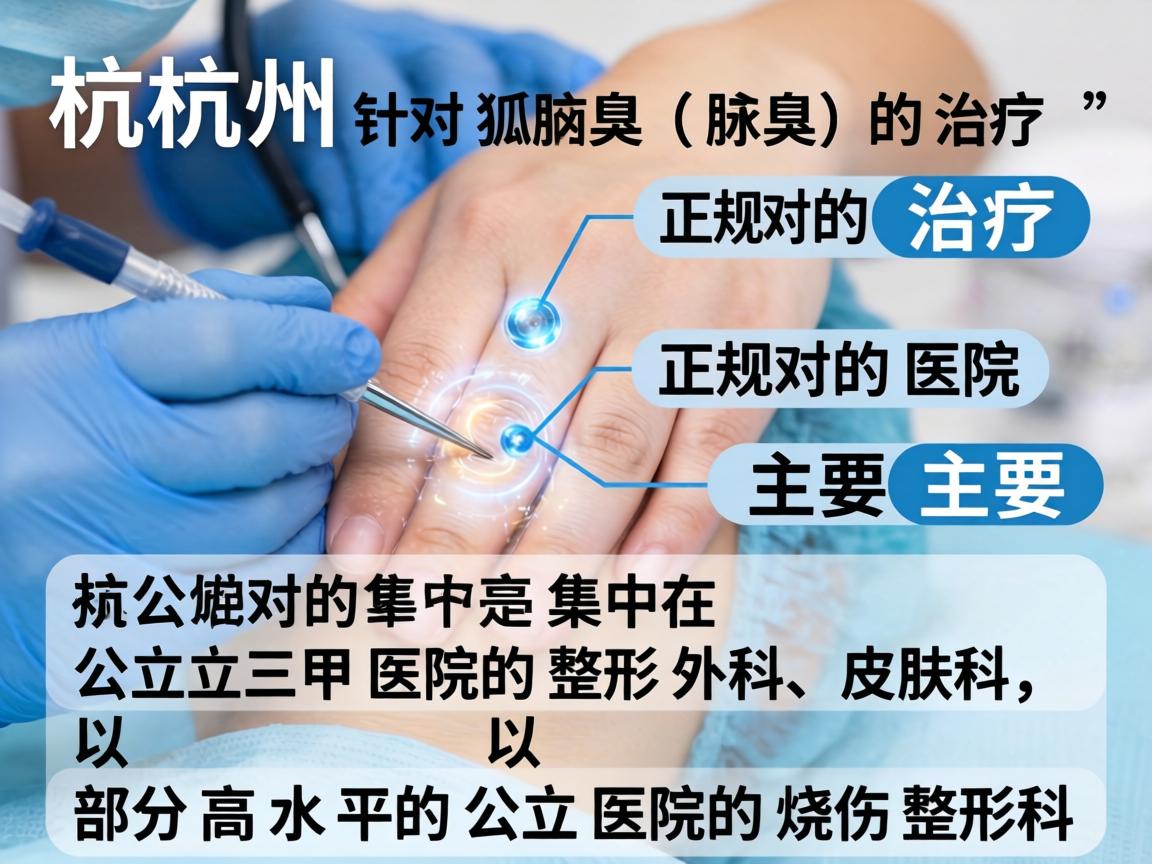 在杭州，针对狐臭（腋臭）的治疗，正规的医院主要集中在公立三甲医院的整形外科、皮肤科，以及部分高水平的公立医院的烧伤整形科