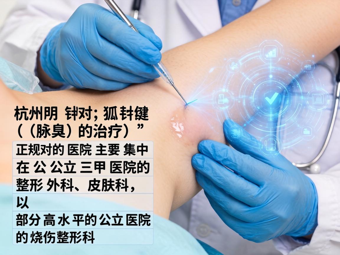 在杭州，针对狐臭（腋臭）的治疗，正规的医院主要集中在公立三甲医院的整形外科、皮肤科，以及部分高水平的公立医院的烧伤整形科