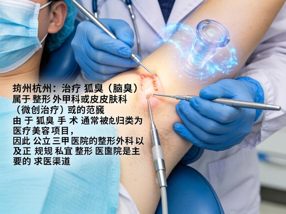 在杭州，治疗狐臭（腋臭）属于整形外科或皮肤科（微创治疗）的范畴。由于狐臭手术通常被归类为医疗美容项目，因此公立三甲医院的整形外科以及正规的私立整形医院是主要的求医渠道