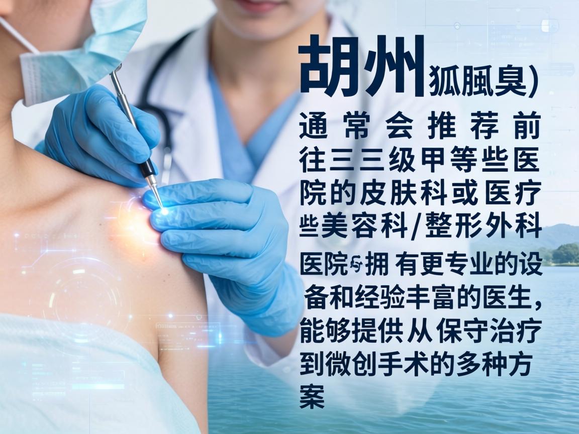 在湖州，治疗腋臭（狐臭）通常会推荐前往三级甲等医院的皮肤科或医疗美容科/整形外科。这些医院拥有更专业的设备和经验丰富的医生，能够提供从保守治疗到微创手术的多种方案