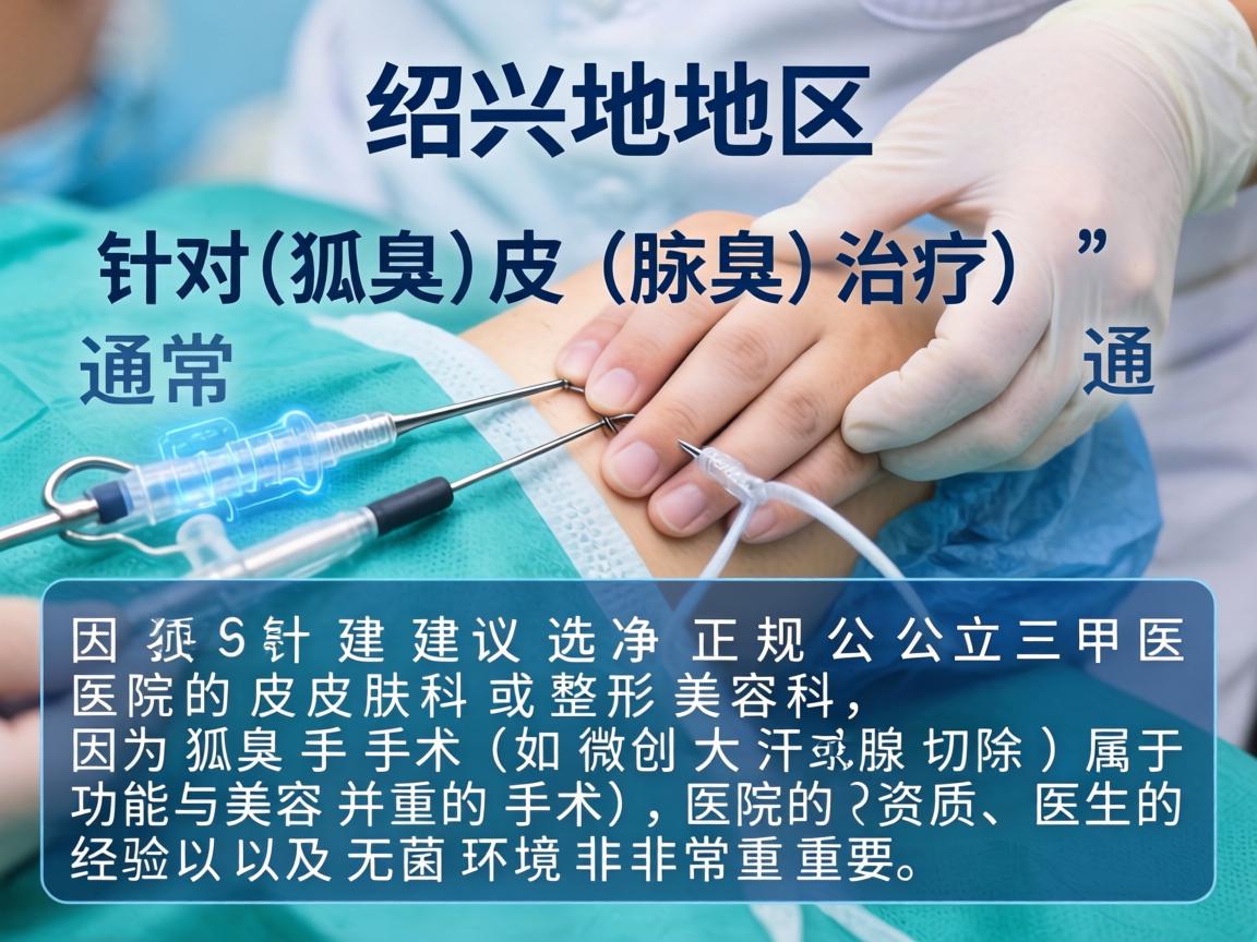 在绍兴地区，针对狐臭（腋臭）的治疗，通常建议选择正规公立三甲医院的皮肤科或整形美容科。因为狐臭手术（如微创大汗腺切除）属于功能与美容并重的手术，医院的资质、医生的经验以及无菌环境非常重要
