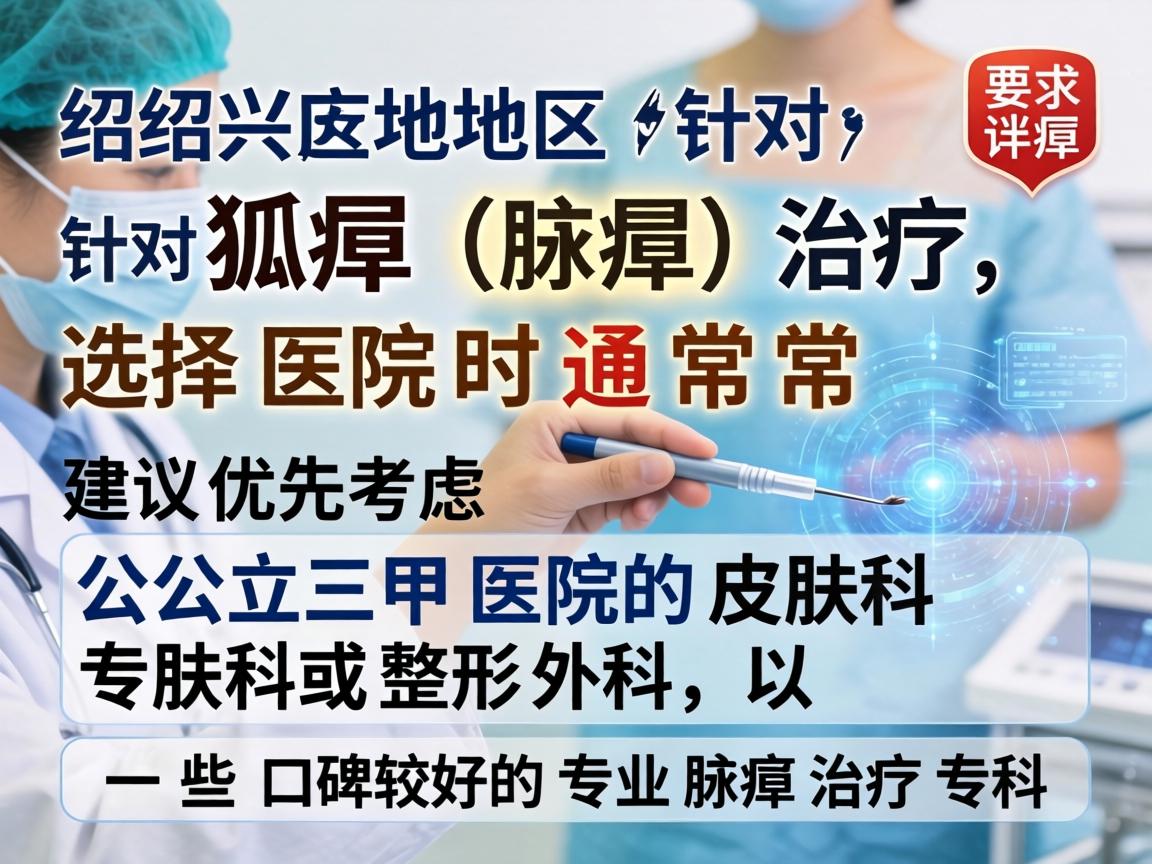 在绍兴地区，针对狐臭（腋臭）的治疗，选择医院时通常建议优先考虑公立三甲医院的皮肤科或整形外科，以及一些口碑较好的专业腋臭治疗专科