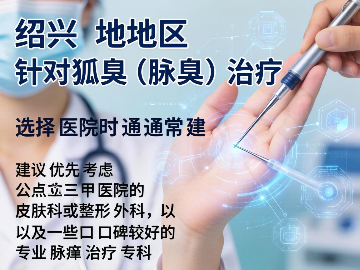 在绍兴地区，针对狐臭（腋臭）的治疗，选择医院时通常建议优先考虑公立三甲医院的皮肤科或整形外科，以及一些口碑较好的专业腋臭治疗专科