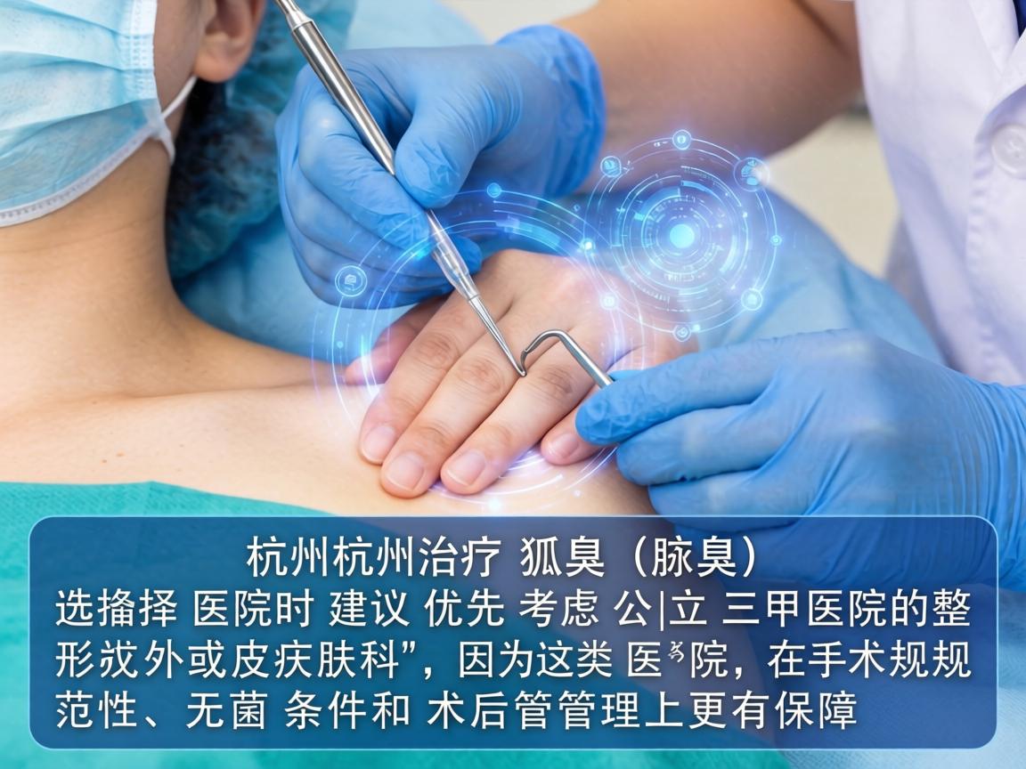 在杭州治疗狐臭（腋臭）选择医院时建议优先考虑公立三甲医院的整形外科或皮肤科，因为这类医院在手术规范性、无菌条件和术后管理上更有保障