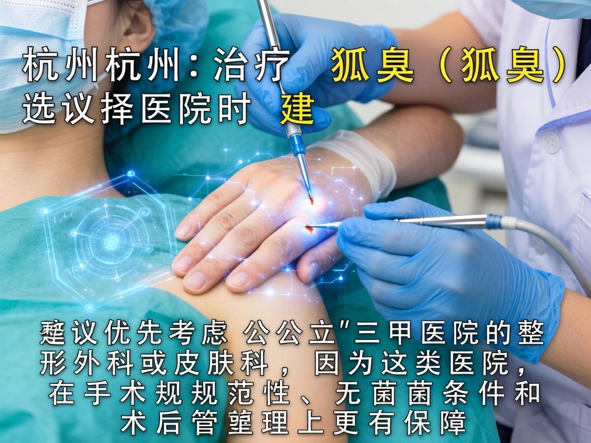 在杭州治疗狐臭（腋臭）选择医院时建议优先考虑公立三甲医院的整形外科或皮肤科，因为这类医院在手术规范性、无菌条件和术后管理上更有保障