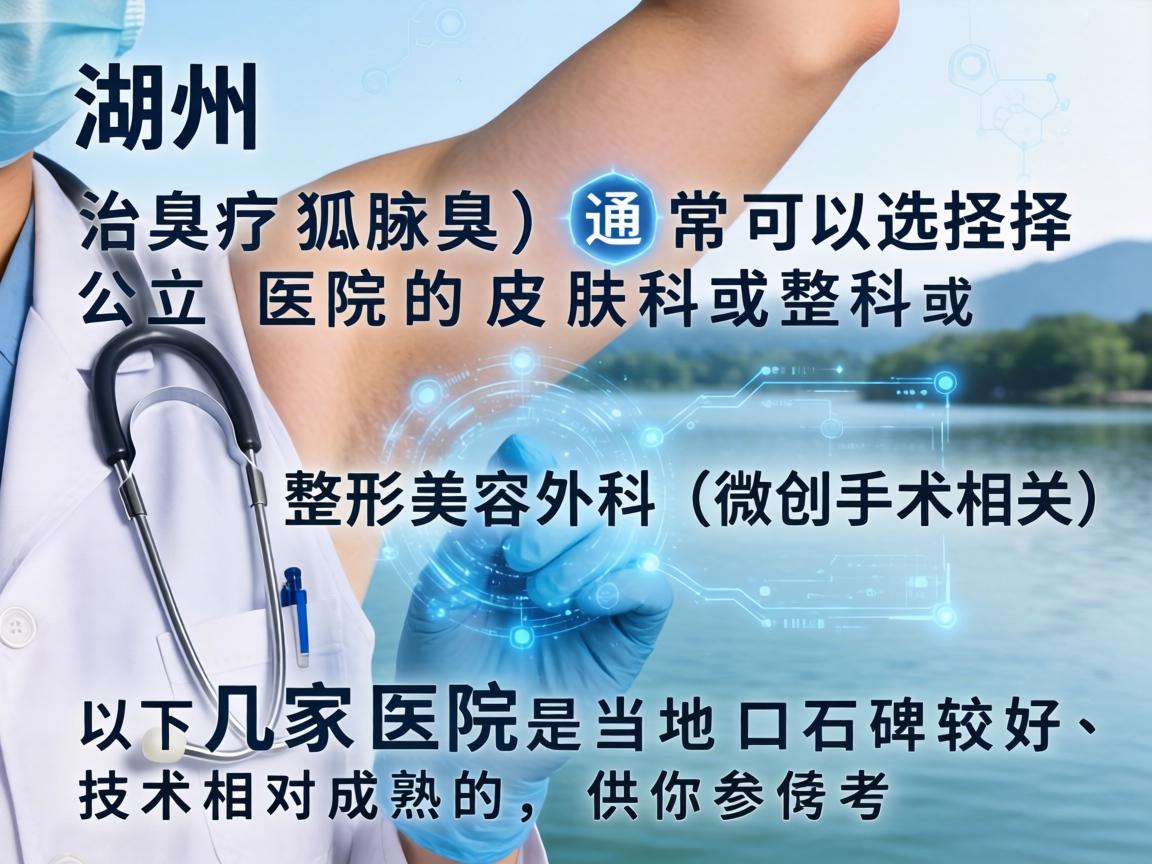 在湖州，治疗狐臭（腋臭）通常可以选择公立医院的皮肤科或整形美容外科（微创手术相关）以下几家医院是当地口碑较好、技术相对成熟的，供你参考