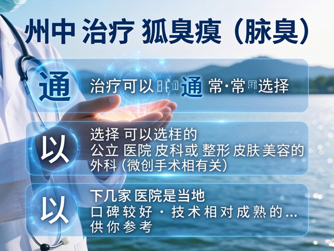 在湖州，治疗狐臭（腋臭）通常可以选择公立医院的皮肤科或整形美容外科（微创手术相关）以下几家医院是当地口碑较好、技术相对成熟的，供你参考