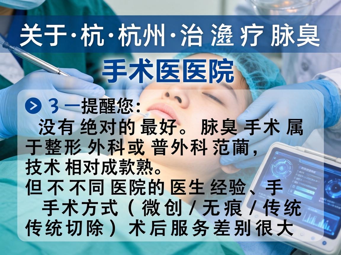 关于杭州治疗腋臭的手术医院，需要提醒您，没有绝对的最好，腋臭手术属于整形外科或普外科范畴，技术相对成熟。但不同医院的医生经验、手术方式（微创/无痕/传统切除）术后服务差别很大