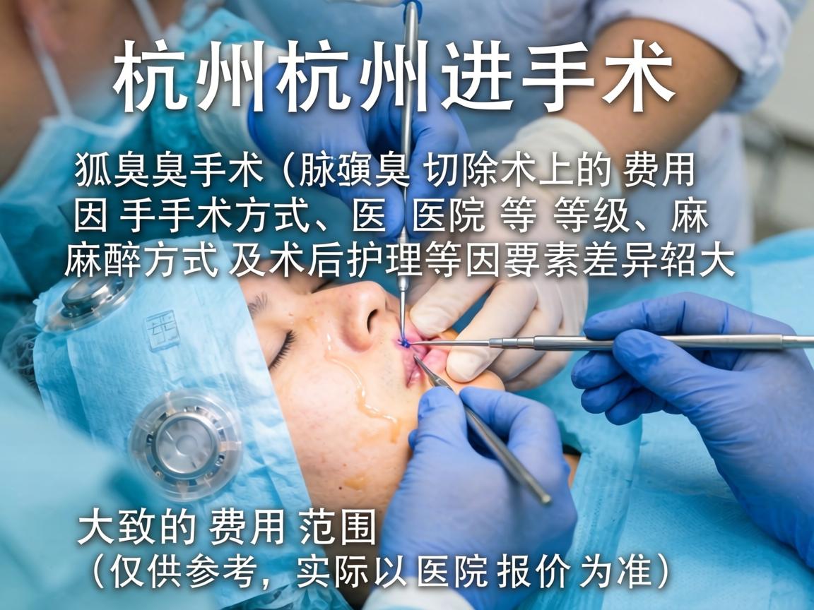 在杭州进行狐臭手术（腋臭切除术）的费用因手术方式、医院等级、麻醉方式及术后护理等因素差异较大。以下是大致的费用范围（仅供参考，实际以医院报价为准）