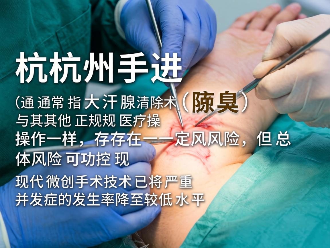 在杭州进行腋臭手术（通常指大汗腺清除术）与其他正规医疗操作一样，存在一定风险，但总体风险可控。现代微创手术技术已将严重并发症的发生率降至较低水平