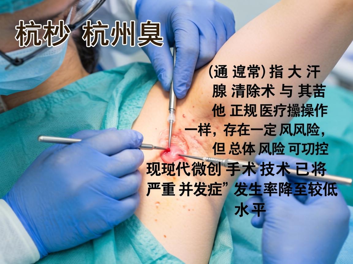 在杭州进行腋臭手术（通常指大汗腺清除术）与其他正规医疗操作一样，存在一定风险，但总体风险可控。现代微创手术技术已将严重并发症的发生率降至较低水平