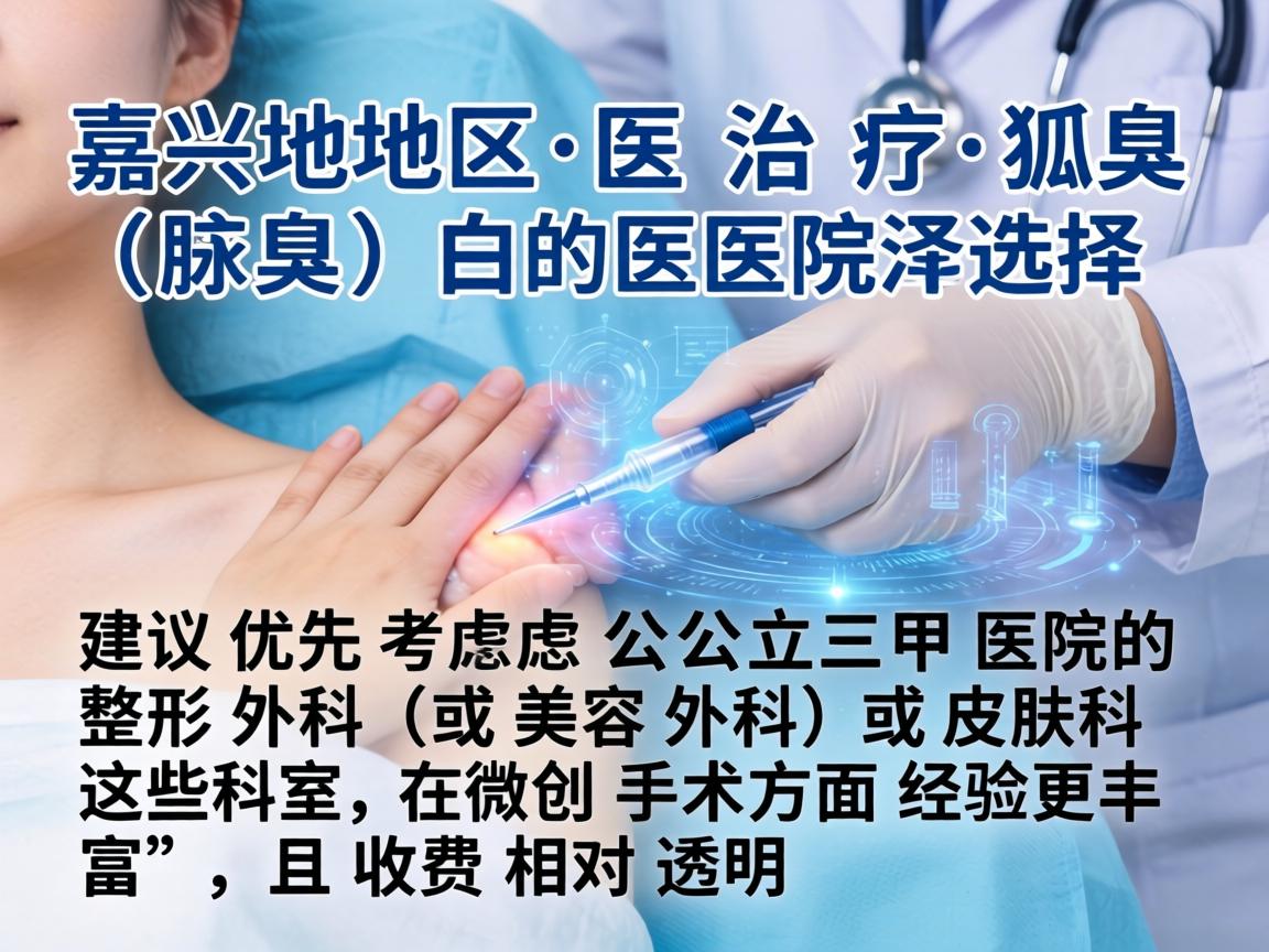 嘉兴地区治疗狐臭（腋臭）的医院选择，建议优先考虑公立三甲医院的整形外科（或美容外科）或皮肤科。这些科室在微创手术方面经验更丰富，且收费相对透明