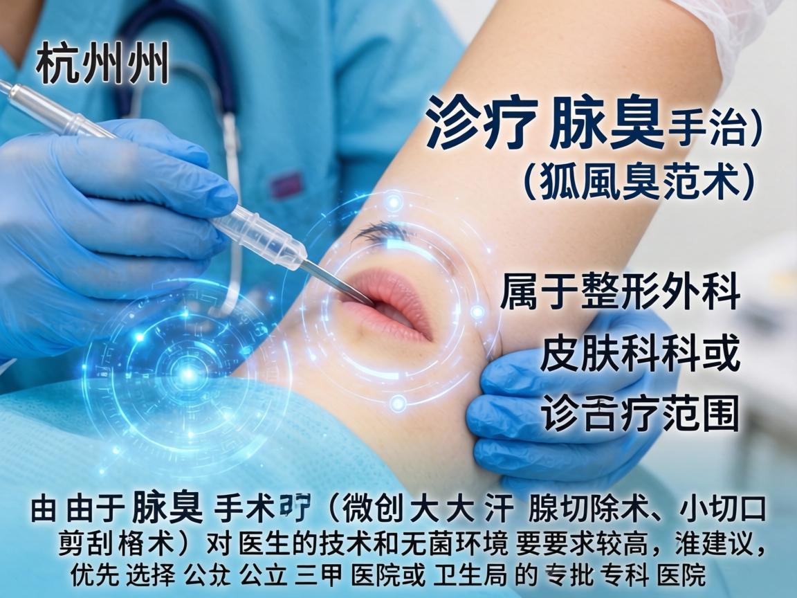 在杭州，治疗腋臭（狐臭）属于整形外科或皮肤科的诊疗范围。由于腋臭手术（如微创大汗腺切除术、小切口剪刮术）对医生的技术和无菌环境要求较高，建议优先选择公立三甲医院或卫生局批准的专科医院