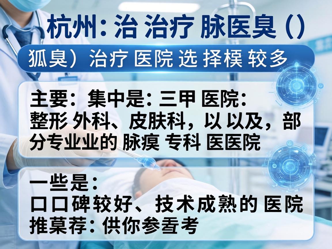 在杭州，治疗腋臭（狐臭）的医院选择较多，主要集中在三甲医院的整形外科、皮肤科，以及部分专业的腋臭专科医院。以下是一些口碑较好、技术成熟的医院推荐，供你参考