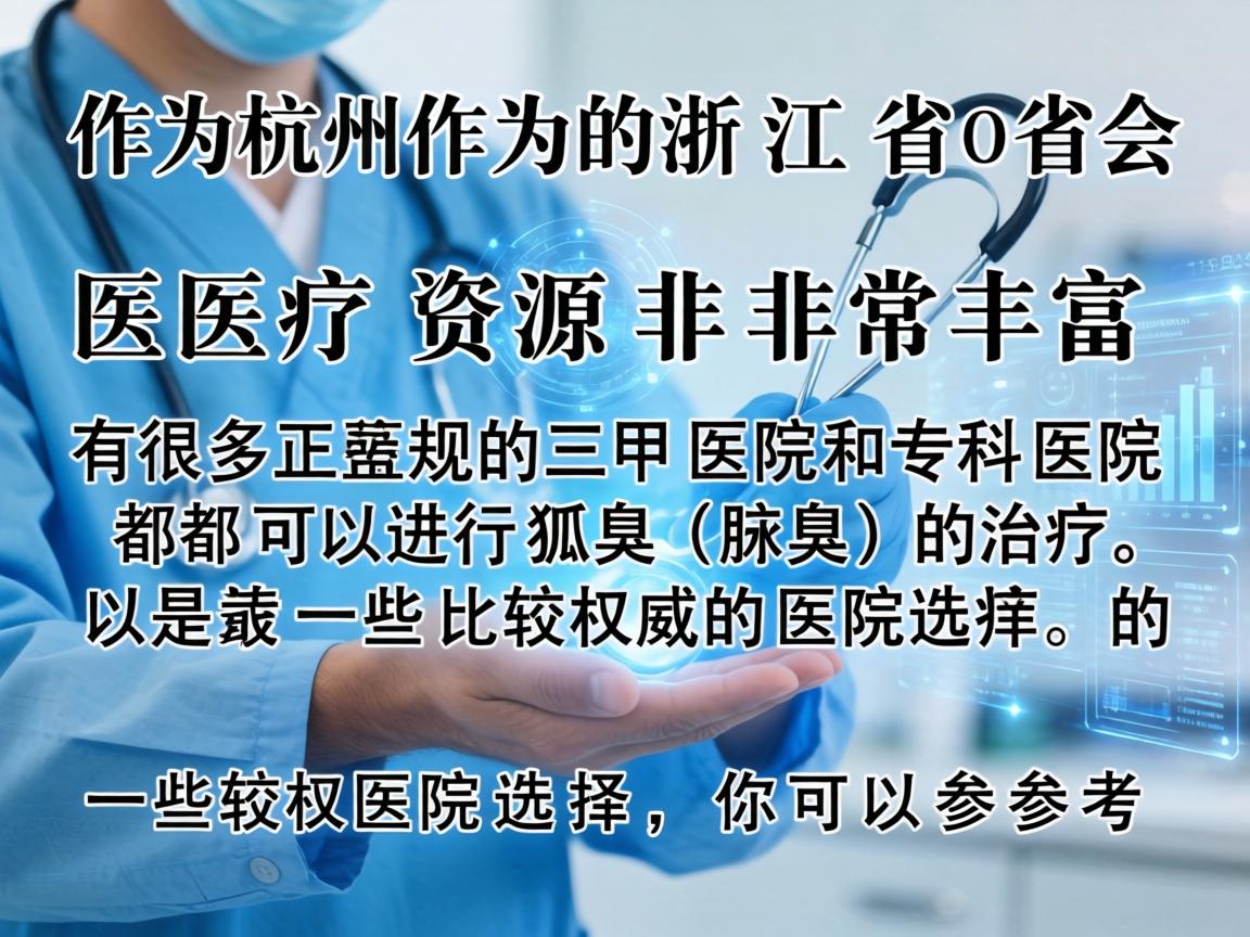 杭州作为浙江省的省会，医疗资源非常丰富，有很多正规的三甲医院和专科医院都可以进行狐臭（腋臭）的治疗。以下是一些比较权威的医院选择，你可以参考