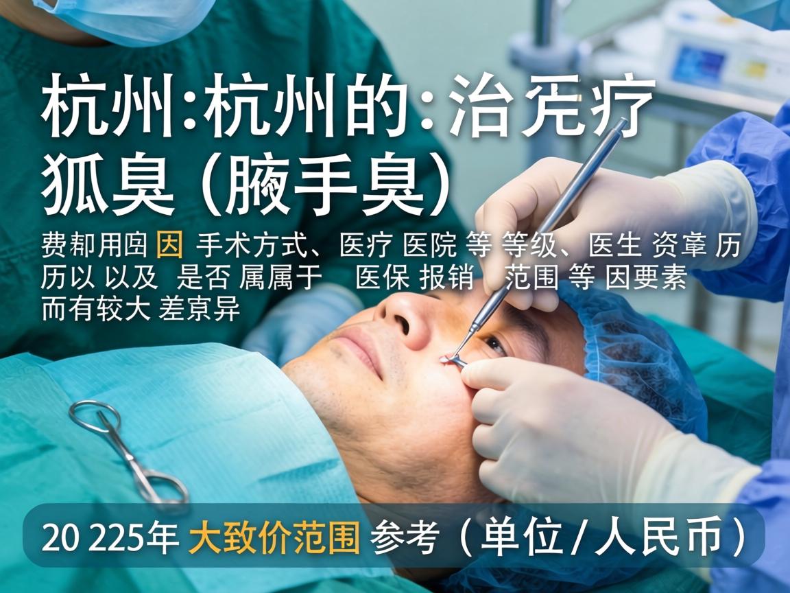 在杭州治疗狐臭（腋臭）的手术费用因手术方式、医院等级、医生资历以及是否属于医保报销范围等因素而有较大差异。以下是2025年的大致价格范围参考（单位，人民币）