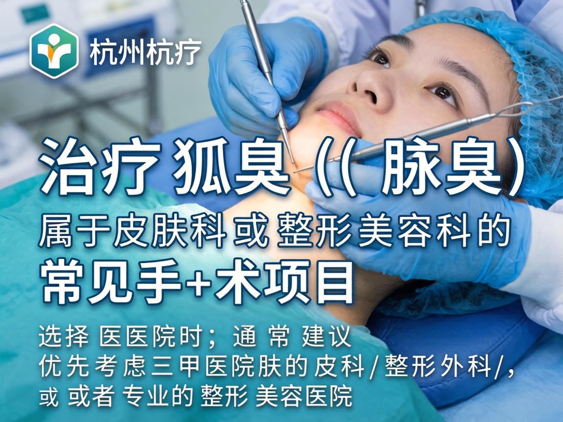 在杭州,治疗狐臭(腋臭)属于皮肤科或整形美容科的常见手术项目。选择医院时,通常建议优先考虑三甲医院的皮肤科/整形外科,或者专业的整形美容医院 在杭州,治疗狐臭(腋臭)属于皮肤科或整形美容科的常见手术项目。选择医院时,通常建议优先考虑三甲医院的皮肤科/整形外科,或者专业的整形美容医院