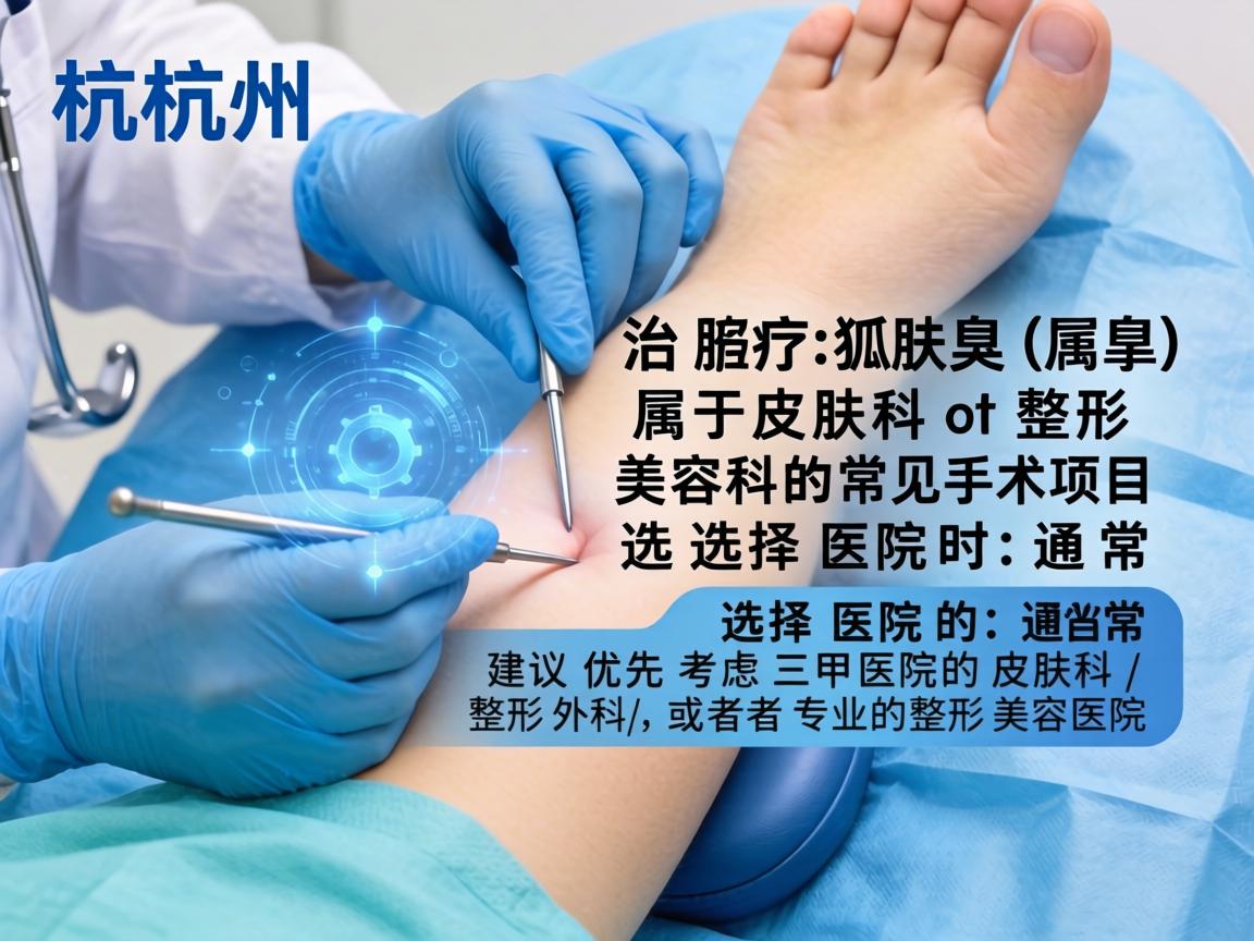 在杭州,治疗狐臭(腋臭)属于皮肤科或整形美容科的常见手术项目。选择医院时,通常建议优先考虑三甲医院的皮肤科/整形外科,或者专业的整形美容医院 在杭州,治疗狐臭(腋臭)属于皮肤科或整形美容科的常见手术项目。选择医院时,通常建议优先考虑三甲医院的皮肤科/整形外科,或者专业的整形美容医院