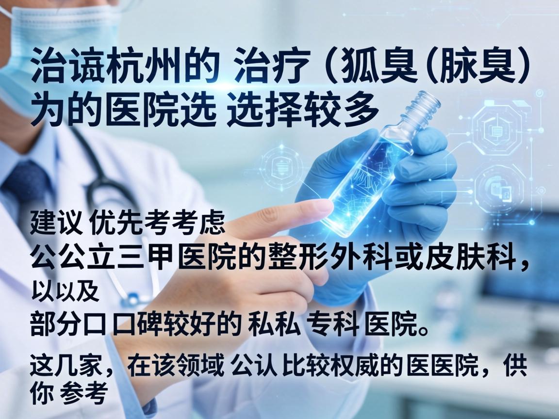在杭州，治疗狐臭（腋臭）的医院选择较多，建议优先考虑公立三甲医院的整形外科或皮肤科，以及部分口碑较好的私立专科医院。以下是几家在该领域公认比较权威的医院，供你参考