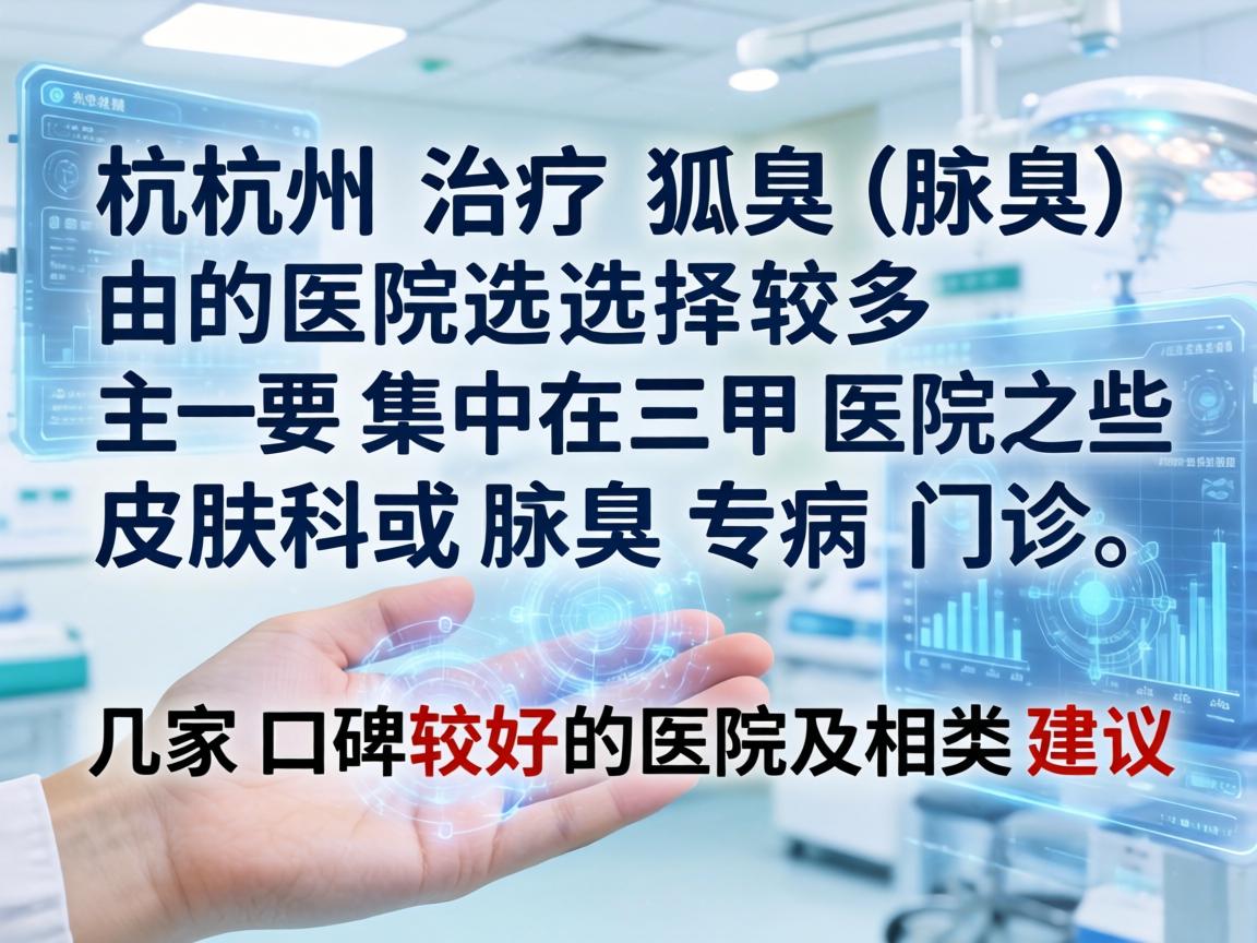 杭州治疗狐臭（腋臭）的医院选择较多，主要集中在三甲医院的皮肤科或腋臭专病门诊。以下是几家口碑较好的医院及相关建议