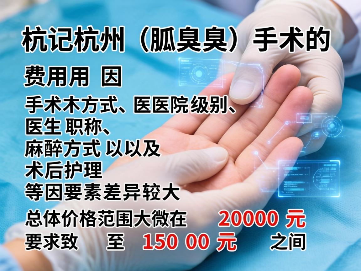 在杭州，狐臭（腋臭）手术的费用因手术方式、医院级别、医生职称、麻醉方式以及术后护理等因素差异较大。总体价格范围大致在 2000元 至 15000元 之间