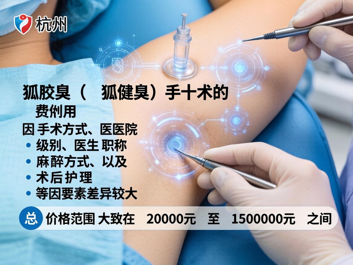 在杭州，狐臭（腋臭）手术的费用因手术方式、医院级别、医生职称、麻醉方式以及术后护理等因素差异较大。总体价格范围大致在 2000元 至 15000元 之间