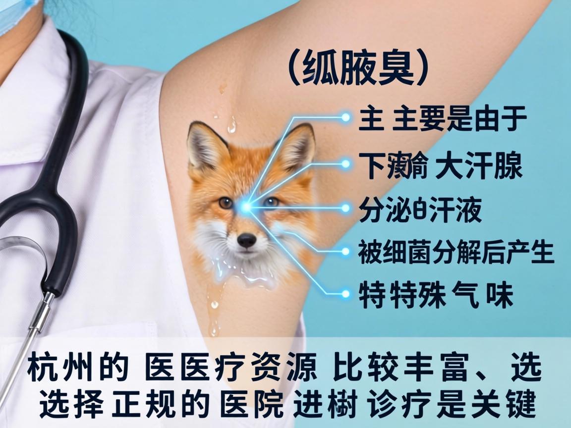 狐臭（腋臭）主要是由于腋下大汗腺分泌的汗液被细菌分解后产生特殊气味。杭州的医疗资源比较丰富，选择正规的医院进行诊疗是关键