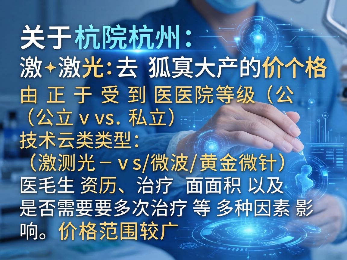 关于杭州激光去狐臭的价格，由于受到医院等级（公立 vs.私立）技术类型（激光 vs.微波/黄金微针）医生资历、治疗面积以及是否需要多次治疗等多种因素影响，价格范围较广
