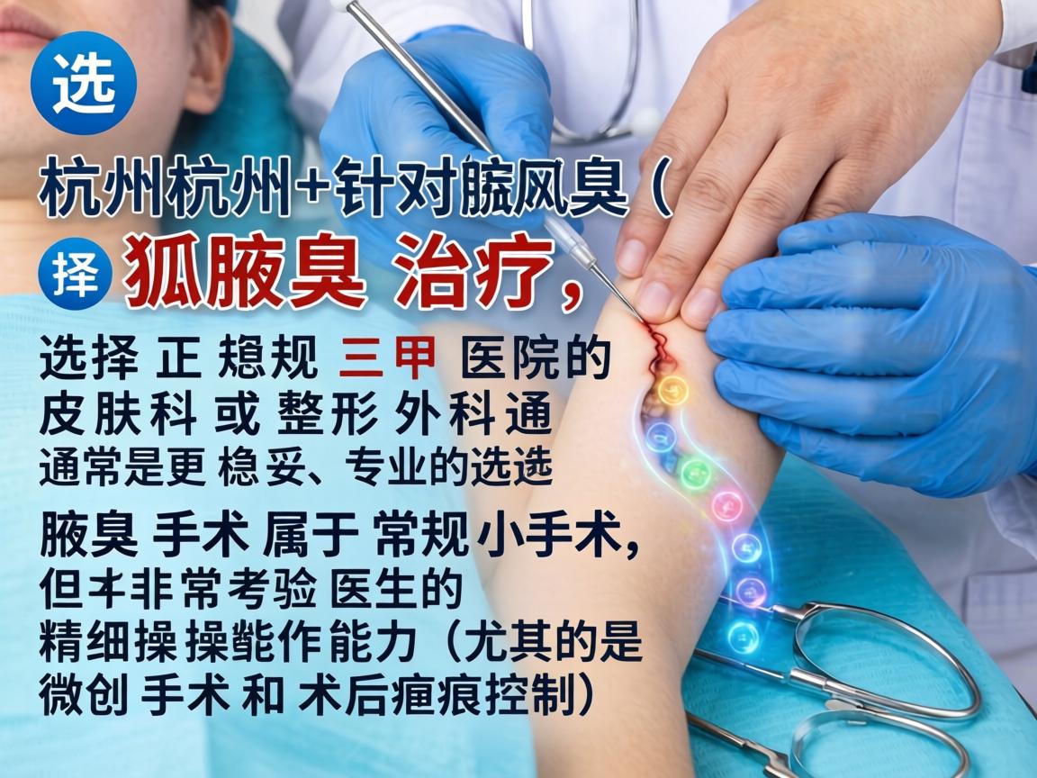 在杭州，针对腋臭（狐臭）的治疗，选择正规三甲医院的皮肤科或整形外科通常是更稳妥、专业的选择。腋臭手术属于常规小手术，但非常考验医生的精细操作能力（尤其是微创手术和术后疤痕控制）